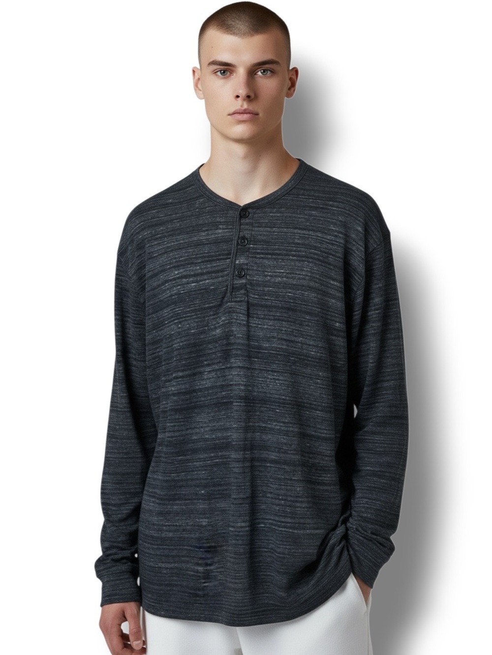 One Day Away Mens Long Sleeve Base-layer Henley T-Shirt, Marled Black, size XL